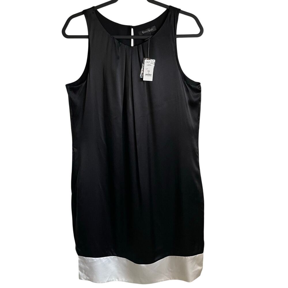 White House Black Market NWT 100% Silk Dress Black Colorblock Sz 14 Chic *FLAW*